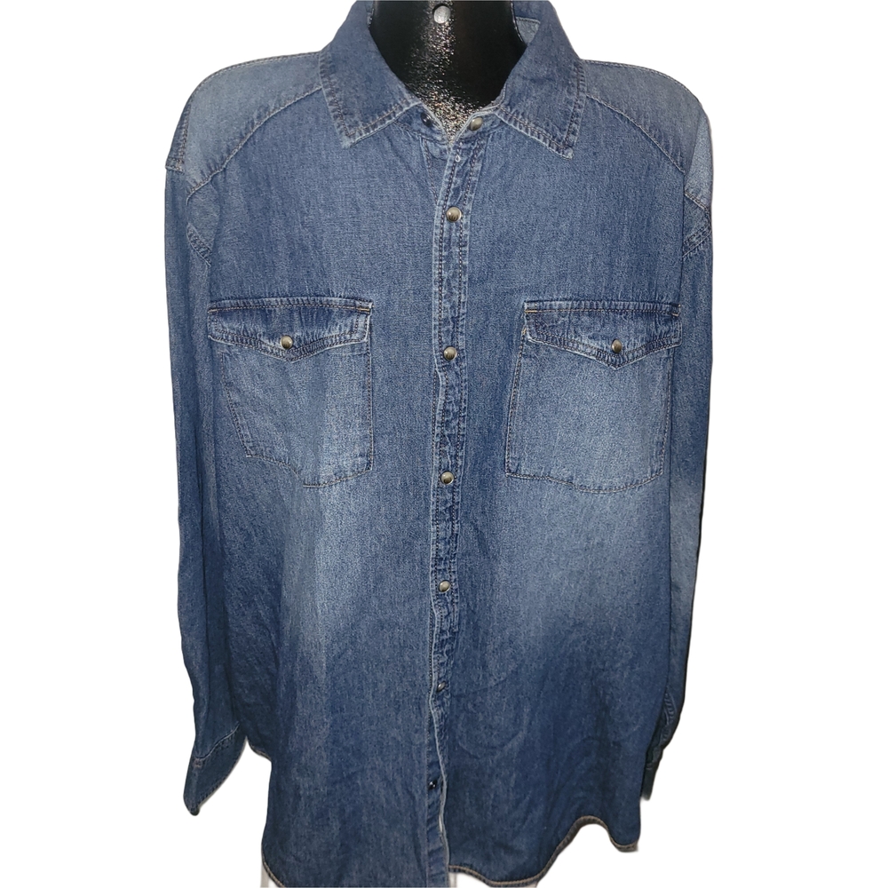 Mountain Ridge Classic Blue Denim Snap Button Up Shirt Size 3XL